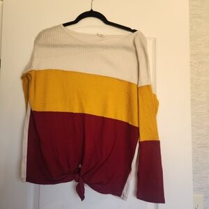 *Bibi Colorblock Knit Sweater with Tie Front Size S Euc*